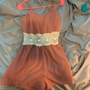mauve romper with crochet cutout